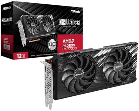ASRock AMD Radeon RX 7700 XT Challenger 12GB GDDR6 192 bit 0dB Silent Cooling 7680 x 4320 DisplayPort HDMI LED Indicator 18Gbps Dual Fan Graphics Card