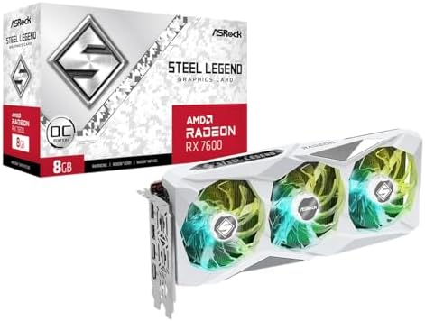 ASRock AMD Radeon RX 7600 Steel Legend 8GB OC GDDR6 128 bit 0dB Silent Cooling Graphics Card DisplayPort 7680 x 4320 HDMI 18 Gbps 3 Fans PCI Express 4