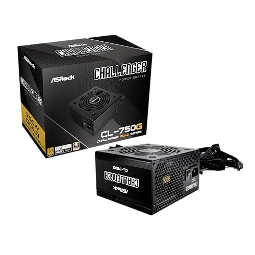 ASRock Challenger 750W Power Supply ATX 3 1 Auto iCOOL Intelligent Fan Control 120mm Golf Blade 5 Years Warranty CL 750G 80 Plus Gold Certified Non Modular ATX3 1 PCIe5 1 12V 2x6 Cable
