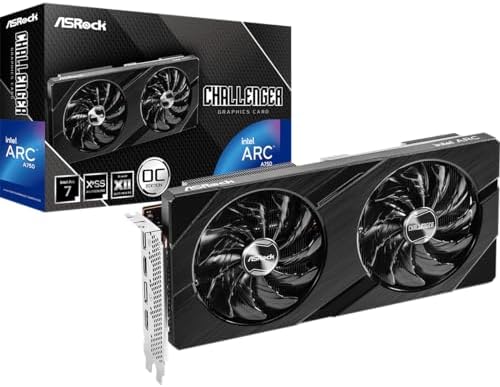 ASRock Intel ARC A750 Challenger D 8GB OC  8GB DDR6  PCIe4  2 HDMI  2 DP  2200MHz Clock  0dB Cooling  Overclocked