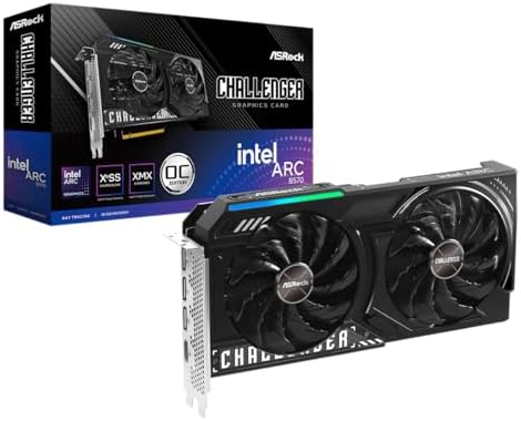 ASRock Intel Arc B570 Challenger - Tarjeta gráfica OC GDDR6 de 10 GB, GPU de 2600 MHz, memoria de 19 Gbps, ventilador doble, placa trasera de metal, HDMI 2.1a, DisplayPort 2.1, refrigeración de 0dB