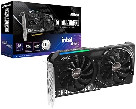 ASRock Intel Arc B580 Challenger 12GB OC Graphics Card  Intel Xe2 HPG  12GB GDDR6  PCIe 4 0  Dual Fans  0dB Silent  LED Indicator  DisplayPort 2 1  HDMI 2 1a