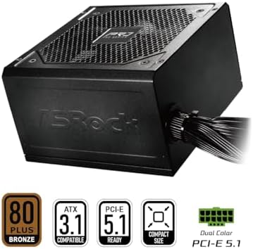 ASRock PRO 750B Power Supply   750W 80 Plus Bronze Certified  ATX 3 1 Ready  PCIe 5 1 Compatible  450W   120mm Fan  Full Protection Circuit  3 Year Warranty