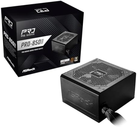 ASRock PRO 850G Power Supply   850W 80 Plus Gold Certified  ATX 3 1 & PCIe 5 1 Ready  Native 12V 2x6 Connector  120mm Low Noise Fan  3 Year Warranty