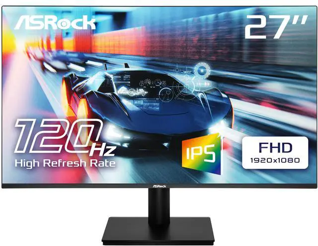ASRock Phantom Gaming Computer Monitor 27" Full HD 120Hz IPS 1ms low blue light for both work and gaming compatible with VESA Mount 100 x 100 mm with both HDMI and VGA input port CL27FFA