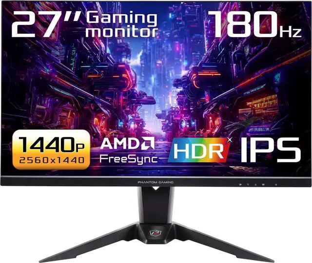 ASRock Phantom Gaming 27 inch QHD 2K 1440P 180Hz IPS with AMD FreeSync HDR400 Gaming Computer Monitor with Height Adjustable  Swivel & Tilt stand PG27QFT2A
