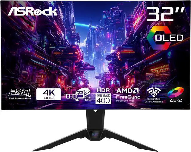 ASRock Phantom Gaming 32 inch DUAL MODE UHD 4K 240Hz FHD 480Hz FreeSync Premium Pro 0 03ms HDR400 USB C Built in Speakers OLED Gaming Computer Monitor with Height Adjustable  Swivel & Tilt Stand PGO32UFS
