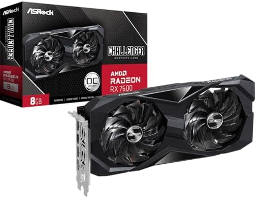 ASRock Radeon RX 7600 Challenger 8GB OC Graphics Card  AMD RDNA 3 Architecture  8GB GDDR6  PCIe 4 0  Dual Fans  0dB Silent Cooling  HDMI 2 1  DisplayPort 1 4