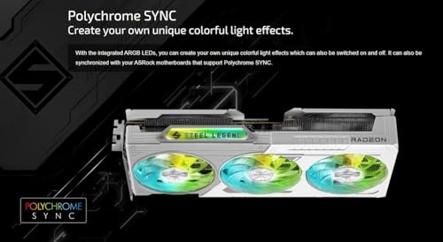 ASRock Radeon RX 9060 XT Steel Legend 8GB GDDR6 OC Graphics Card   3320 MHz Boost   Triple Fan   0dB Cooling   Metal Backplate   PCIe 5 0   DisplayPort 2 1a  HDMI 2 1b