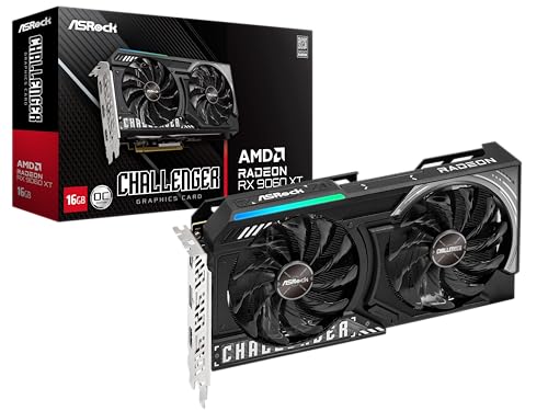 ASRock Radeon RX 9060 XT Challenger 16GB GDDR6 OC Graphics Card   3300 MHz Boost   Dual Fan   0dB Cooling   Metal Backplate   PCIe 5 0   DisplayPort 2 1a  HDMI 2 1b