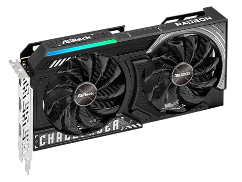 ASRock Radeon RX 9060 XT Challenger 16GB GDDR6 OC Graphics Card   3300 MHz Boost   Dual Fan   0dB Cooling   Metal Backplate   PCIe 5 0   DisplayPort 2 1a  HDMI 2 1b