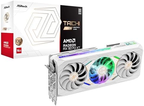 ASRock Radeon RX 9070 XT Taichi 16GB OC Graphics Card  AMD RDNA 4 Architecture  16GB GDDR6  PCIe 5 0  Taichi 3X Cooling  Reverse Spin  Dual BIOS  16 Phase SPS  Polychrome SYNC