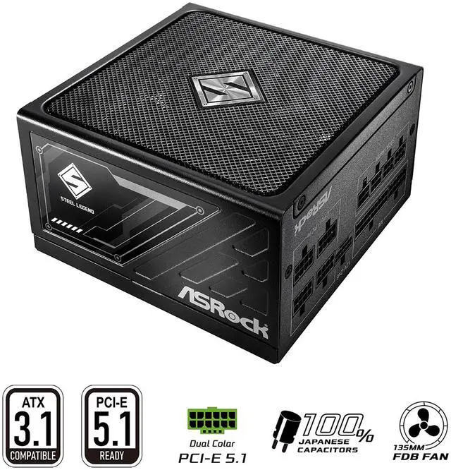 ASRock Steel Legend SL 750G 750W 80 PLUS GOLD & Cybenetics PLATINUM Full Modular Power Supply  ATX3 1 & PCIe5 1 Ready with Dual Color 12V 2x6 Cable  10 Years Warranty