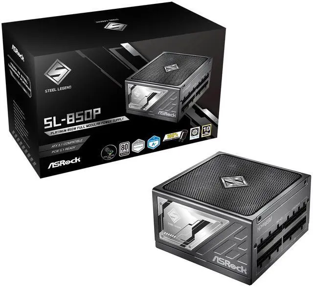 ASRock Steel Legend SL 850P 850W 80 PLUS GOLD & Cybenetics PLATINUM Full Modular Power Supply  ATX3 1 & PCIe5 1 Ready with Dual Color 12V 2x6 Cable  10 Years Warranty