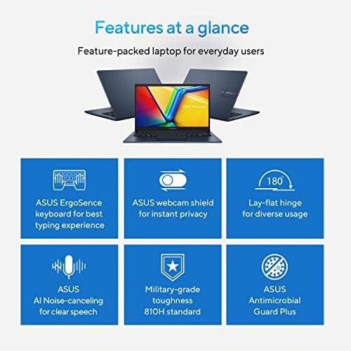 ASUS 2023 Vivobook 14 Laptop  14  FHD  1920 x 1080  Display  Intel Core i5 1235U CPU  Intel Iris X  Graphics  8GB RAM  256GB SSD  Windows 11 Home  Quiet Blue  F1404ZA AS51