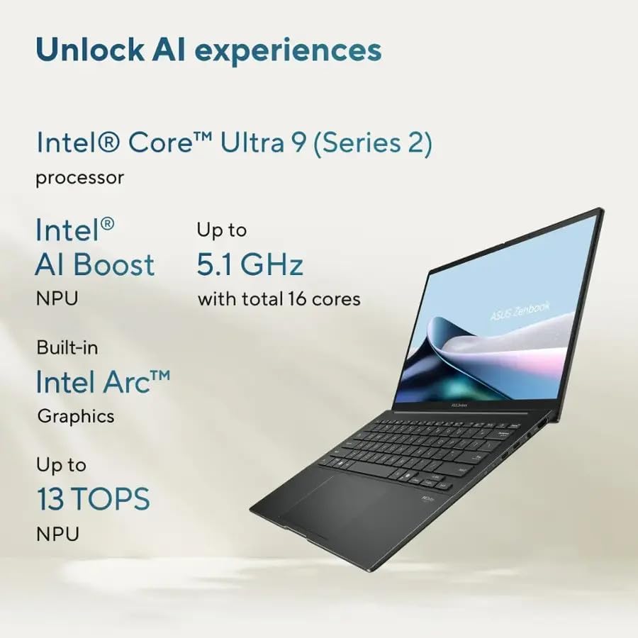 ASUS 2025 Laptop   Zenbook 14   14 1920 x 1200 Touch OLED   Intel 16 Core Ultra 7 255H   16GB LPDDR5   1TB SSD   Windows 11 Home   Wi Fi 7   BT 5 4   Backlit KB   1080p   IR Camera   Jasper Gray