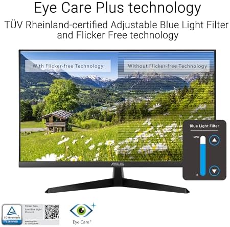 ASUS 27  4K Eye Care Monitor  VY27UQ    UHD  3840 x 2160   IPS  HDR10  Adaptive Sync  Eye Care Plus  Display Port  HDMI  Speaker  DisplayWidget  Blue Light Filter  Flicker Free  3yr Warranty
