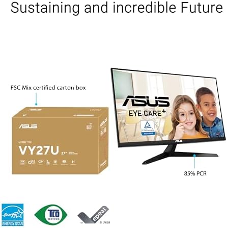ASUS 27  4K Eye Care Monitor  VY27UQ    UHD  3840 x 2160   IPS  HDR10  Adaptive Sync  Eye Care Plus  Display Port  HDMI  Speaker  DisplayWidget  Blue Light Filter  Flicker Free  3yr Warranty