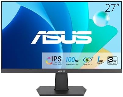 ASUS 27  4K Eye Care Monitor  VY27UQ    UHD  3840 x 2160   IPS  HDR10  Adaptive Sync  Eye Care Plus  Display Port  HDMI  Speaker  DisplayWidget  Blue Light Filter  Flicker Free  3yr Warranty