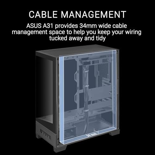 ASUS A31 Black ATX Mid Tower Gaming Case  Dual Tempered Glass  Frameless  BTF Hidden Connectors  360 AIO Support  Angled Base  ARGB  Optimized Airflow  Seamless Cable Management  2 Year Warranty