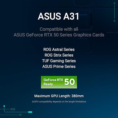 ASUS A31 Black ATX Mid Tower Gaming Case  Dual Tempered Glass  Frameless  BTF Hidden Connectors  360 AIO Support  Angled Base  ARGB  Optimized Airflow  Seamless Cable Management  2 Year Warranty