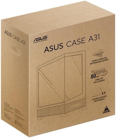 ASUS A31 Black ATX Mid Tower Gaming Case  Dual Tempered Glass  Frameless  BTF Hidden Connectors  360 AIO Support  Angled Base  ARGB  Optimized Airflow  Seamless Cable Management  2 Year Warranty