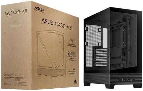 ASUS A31 Black ATX Mid Tower Gaming Case  Dual Tempered Glass  Frameless  BTF Hidden Connectors  360 AIO Support  Angled Base  ARGB  Optimized Airflow  Seamless Cable Management  2 Year Warranty