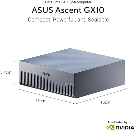 ASUS Ascent GX10 AI Supercomputer  NVIDIA GB10 Superchip  128GB LPDDR5x  1TB PCIe Gen4 NVMe SSD  Wi Fi 7 & BT5 4  DGX OS  Agentic AI Ready  Supports OpenClaw  NemoClaw  Gray Stackable Metal Chassis