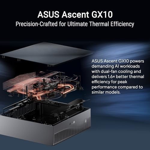 ASUS Ascent GX10 AI Supercomputer  NVIDIA GB10 Superchip  128GB LPDDR5x  1TB PCIe Gen4 NVMe SSD  Wi Fi 7 & BT5 4  DGX OS  Agentic AI Ready  Supports OpenClaw  NemoClaw  Gray Stackable Metal Chassis