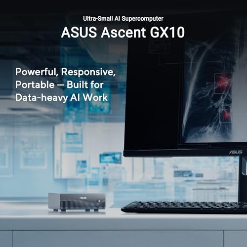 ASUS Ascent GX10 AI Supercomputer  NVIDIA GB10 Superchip  128GB LPDDR5x  1TB PCIe Gen4 NVMe SSD  Wi Fi 7 & BT5 4  DGX OS  Agentic AI Ready  Supports OpenClaw  NemoClaw  Gray Stackable Metal Chassis