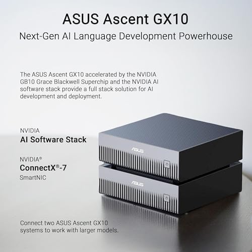 ASUS Ascent GX10 Personal AI Supercomputer with NVIDIA GB10 Superchip  128GB LPDDR5x RAM  1TB PCIe G4x4 NVMe SSD  Wi Fi 7 & BT5 4  DGX OS  and Gray Anodized Metal Chassis with Stackable Magnetic Feet