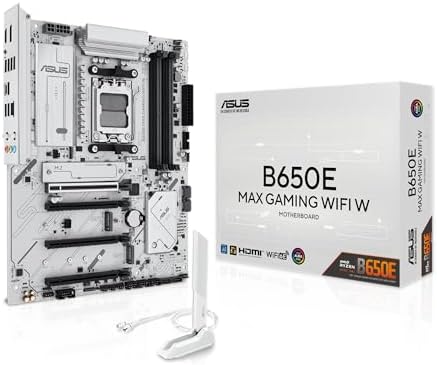ASUS B650E MAX Gaming WiFi W   AMD B650 AM5 ATX Motherboard  White PCB  DDR5  PCIe 5 0  3X M 2  Wi Fi 6E  2 5Gb LAN  USB 10Gbps Type C  DisplayPort  HDMI   BIOS Flashback   Aura Sync  Advanced AI PC