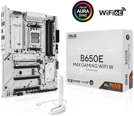 ASUS B650E MAX Gaming WiFi W   AMD B650 AM5 ATX Motherboard  White PCB  DDR5  PCIe 5 0  3X M 2  Wi Fi 6E  2 5Gb LAN  USB 10Gbps Type C  DisplayPort  HDMI   BIOS Flashback   Aura Sync  Advanced AI PC