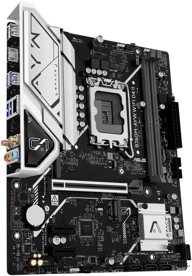 ASUS B760M AYW WIFI D4 II Intel B760  LGA 1700  microATX mATX motherboard  PCIe 5 0 x16 Support  two M 2 slots  DDR4  Realtek 2 5Gb Ethernet  Wi Fi 6  HDMI  SATA 6 Gbps  front USB 5Gbps  Aura Sync