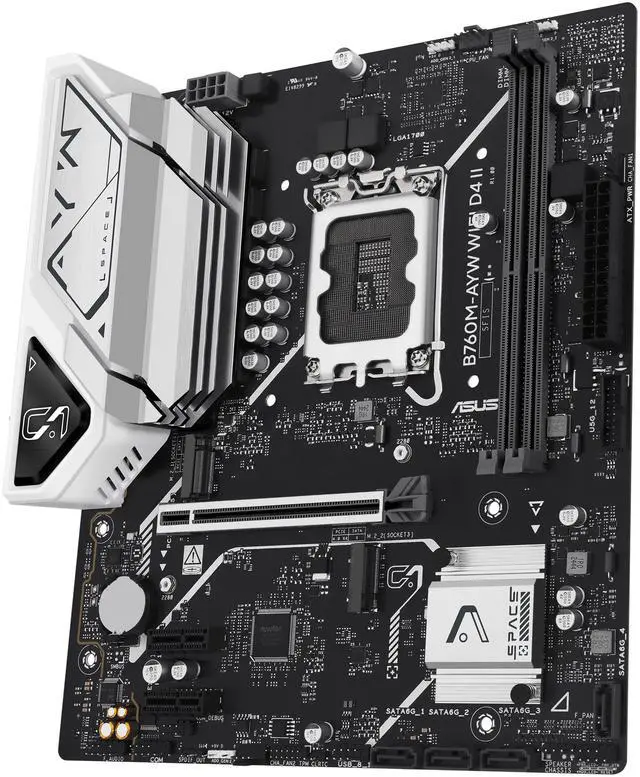 ASUS B760M AYW WIFI D4 II Intel B760  LGA 1700  microATX mATX motherboard  PCIe 5 0 x16 Support  two M 2 slots  DDR4  Realtek 2 5Gb Ethernet  Wi Fi 6  HDMI  SATA 6 Gbps  front USB 5Gbps  Aura Sync