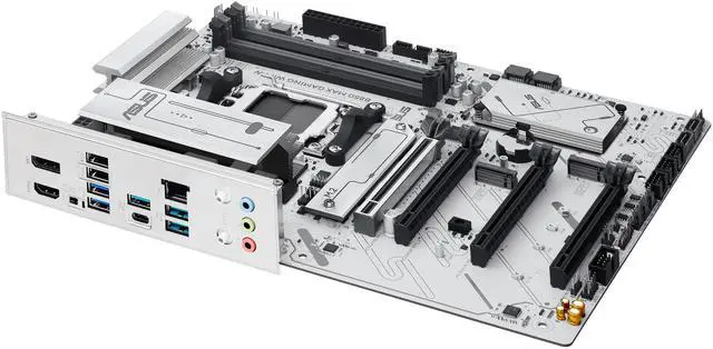 ASUS B850 MAX GAMING WIFI W   AMD AM5 ATX Motherboard  White PCB  DDR5  PCIe 5 0 Ready  3x M 2  Wi Fi 6E  2 5Gb LAN  USB 10Gbps Type C  DisplayPort  HDMI  BIOS FlashBack  Aura Sync  ASUS AI Advisor