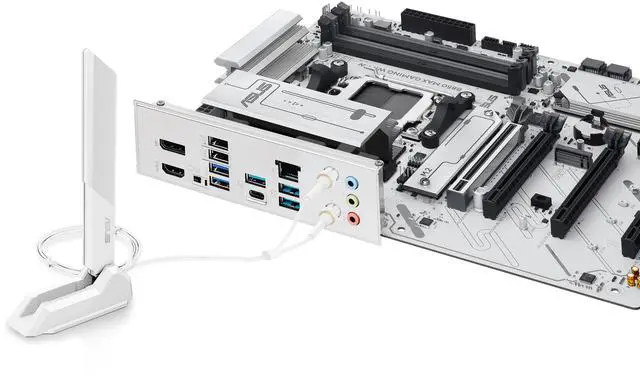 ASUS B850 MAX GAMING WIFI W   AMD AM5 ATX Motherboard  White PCB  DDR5  PCIe 5 0 Ready  3x M 2  Wi Fi 6E  2 5Gb LAN  USB 10Gbps Type C  DisplayPort  HDMI  BIOS FlashBack  Aura Sync  ASUS AI Advisor