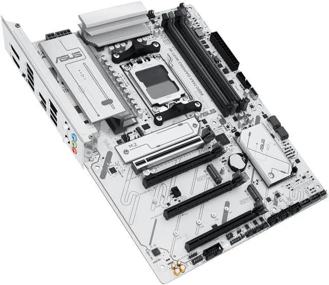 ASUS B850 MAX GAMING WIFI W   AMD AM5 ATX Motherboard  White PCB  DDR5  PCIe 5 0 Ready  3x M 2  Wi Fi 6E  2 5Gb LAN  USB 10Gbps Type C  DisplayPort  HDMI  BIOS FlashBack  Aura Sync  ASUS AI Advisor