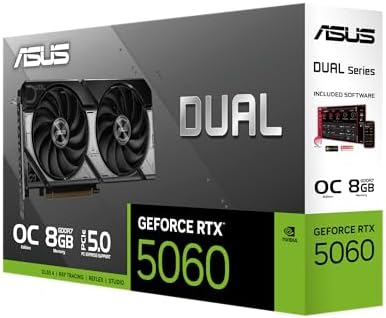 ASUS Dual GeForce RTX  5060 8GB GDDR7 OC Edition  PCIe 5 0  8GB GDDR7  DLSS 4  HDMI 2 1b  DisplayPort 2 1b  2 5 Slot Design  Axial tech Fan Design  0dB Technology  and More