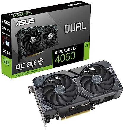 ASUS Dual GeForce RTX  4060 V2 OC Edition  PCIe 4 0  8GB GDDR6  DLSS 3  HDMI 2 1a  DisplayPort 1 4a  2 Slot Design  Axial tech Fan Design  0dB Technology  and More 