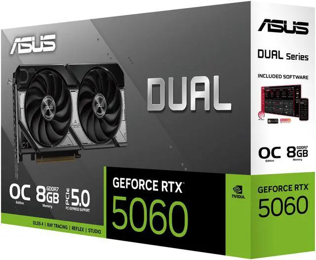 ASUS Dual GeForce RTX 5060 8GB GDDR7 PCI Express 5 0 x8 ATX Graphics Card DUAL RTX5060 O8G