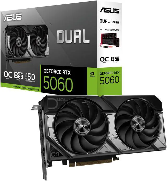 ASUS Dual GeForce RTX 5060 8GB GDDR7 PCI Express 5 0 x8 ATX Graphics Card DUAL RTX5060 O8G