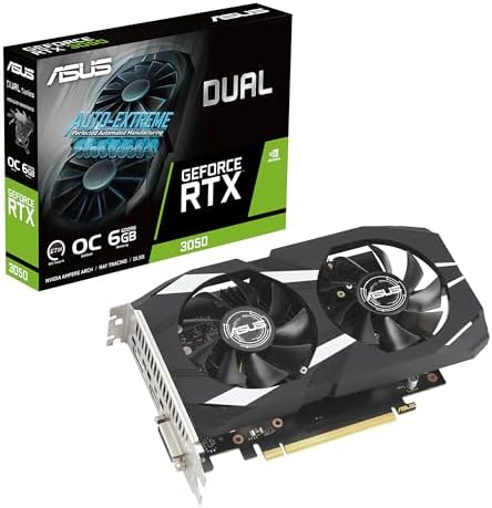 ASUS Dual NVIDIA GeForce RTX 3050 6GB OC Edition Gaming Graphics Card   PCIe 4 0  6GB GDDR6 Memory  HDMI 2 1  DisplayPort 1 4a  2 Slot Design  Axial tech Fan Design  0dB Technology  Steel Bracket