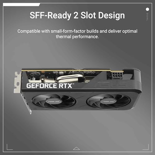ASUS Dual NVIDIA GeForce RTX  5050 8GB GDDR6  PCIe 5 0  8GB GDDR6  DLSS 4  HDMI 2 1b  DisplayPort 2 1b  2 Slot  Axial tech Fan Design  0dB Technology  Dual BIOS   3 Year Warranty