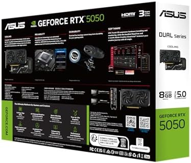 ASUS Dual NVIDIA GeForce RTX  5050 8GB GDDR6  PCIe 5 0  8GB GDDR6  DLSS 4  HDMI 2 1b  DisplayPort 2 1b  2 Slot  Axial tech Fan Design  0dB Technology  Dual BIOS   3 Year Warranty