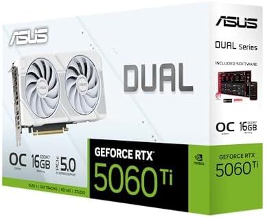 ASUS Dual NVIDIA GeForce RTX  5060 Ti 16GB GDDR7 White OC Edition  PCIe 5 0  16GB GDDR7  DLSS 4  HDMI 2 1b  DisplayPort 2 1b  2 5 Slot Design  Axial tech Fan Design  0dB Technology   3 Year Warranty