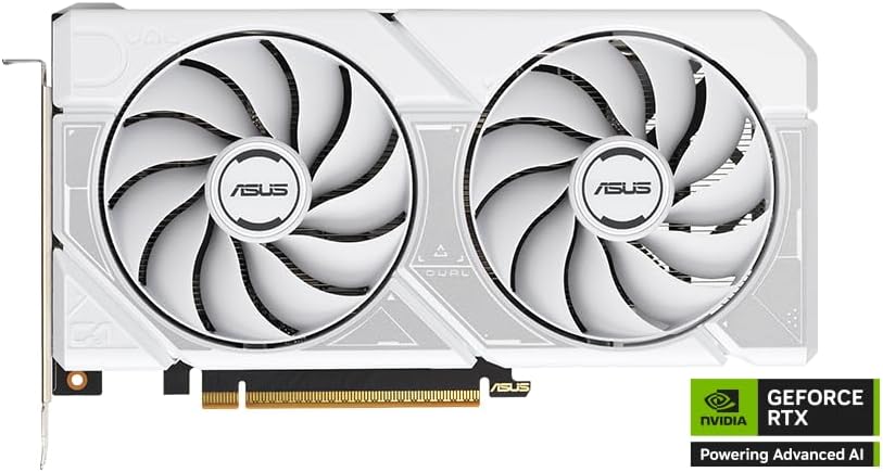 ASUS Dual NVIDIA GeForce RTX  5060 8GB GDDR7 White OC Edition Graphics Card  Desktop  PCIe 5 0  DLSS 4  HDMI 2 1b  DisplayPort 2 1b  2 5 Slot  Axial tech Fan  Dual BIOS   3 Year Warranty