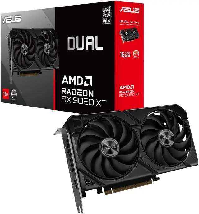 ASUS Dual Radeon RX 9060 XT 16GB GDDR6 PCI Express 5 0 x16 ATX Graphics Card DUAL RX9060XT 16G