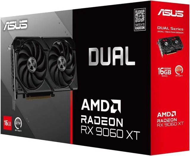ASUS Dual Radeon RX 9060 XT 16GB GDDR6 PCI Express 5 0 x16 ATX Graphics Card DUAL RX9060XT 16G
