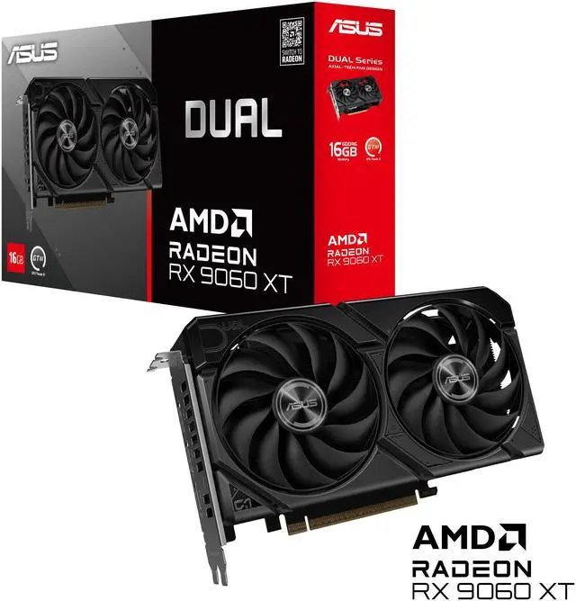 ASUS Dual Radeon RX 9060 XT 16GB GDDR6 PCI Express 5 0 x16 ATX Graphics Card DUAL RX9060XT 16G